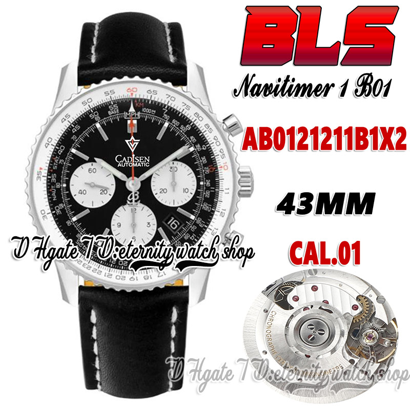 

BLSF V2 AB0121211B1X2 ETA A7750 Automatic Chronograph Mens Watch 43mm Black Dial White Subdial 316L Steel Case Leather Super Edition eternity Stopwatch Watches, Watch waterproof production cost