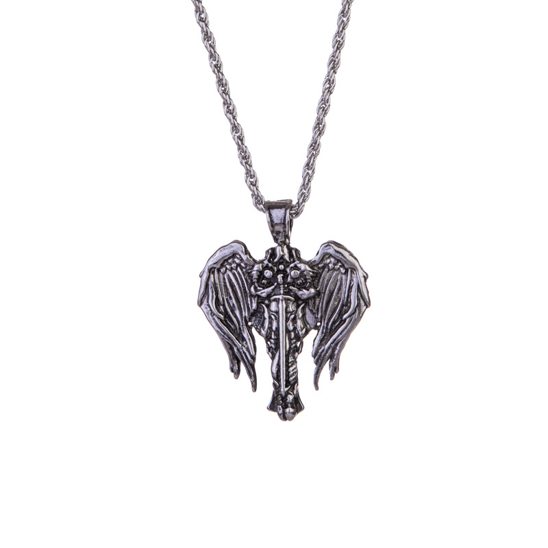 

Pendant Necklaces Retro Domineering Fighting Holy Sword Angel Necklace Men's Personality Punk Rock Hip Hop Jewelry Gift