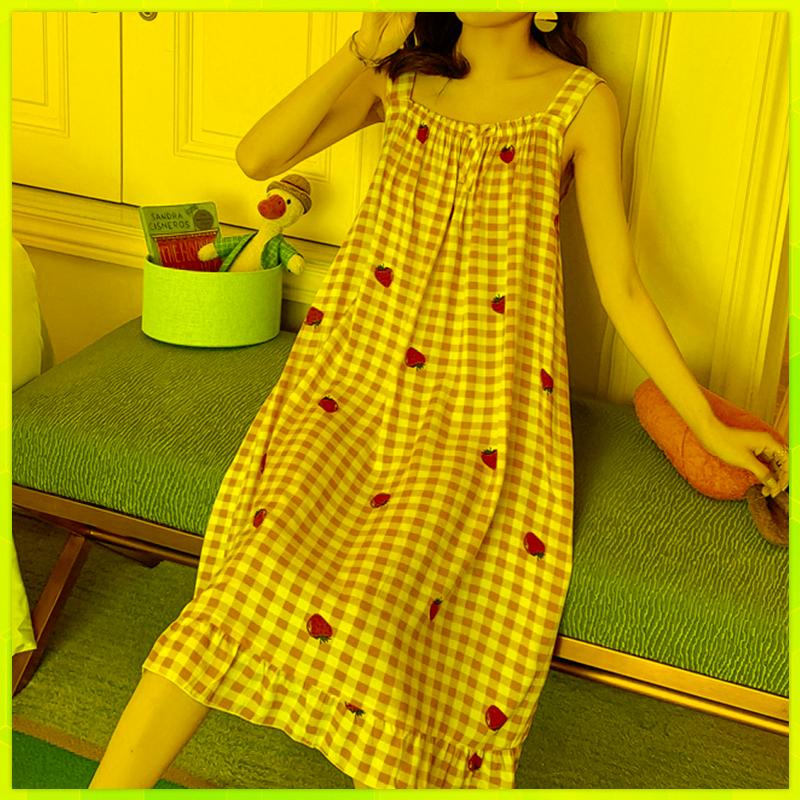 

Women's Sleepwear Dress Women's Crepe Thin Vest Suspender Sexy Loose Long Nightgown Sweet Cute Nightwear Summer Nightie Home ClothesWome