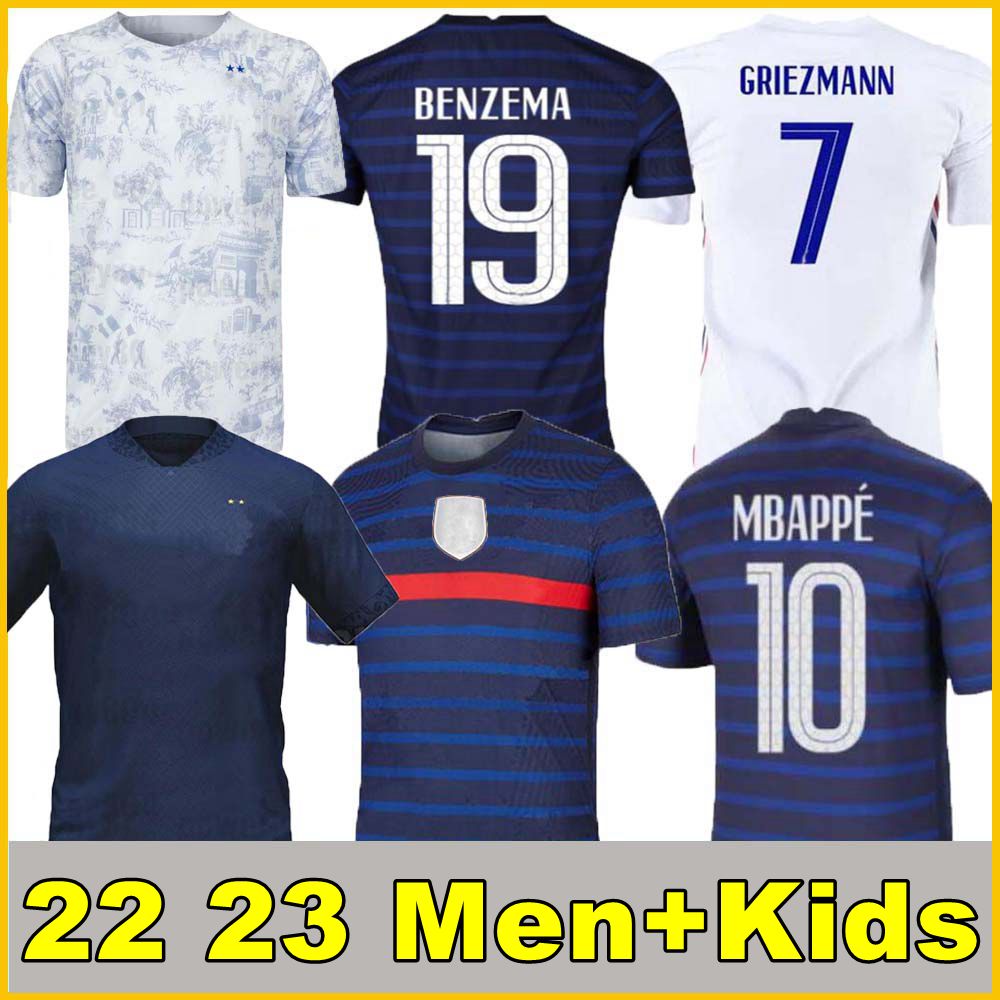 

2022 BENZEMA MBAPPE GRIEZMANN soccer jersey 2021 POGBA GIROUD FRANCE KANTE Maillot de foot equipe Maillots football shirt uniforms la kids kit, 22 23 adult blue