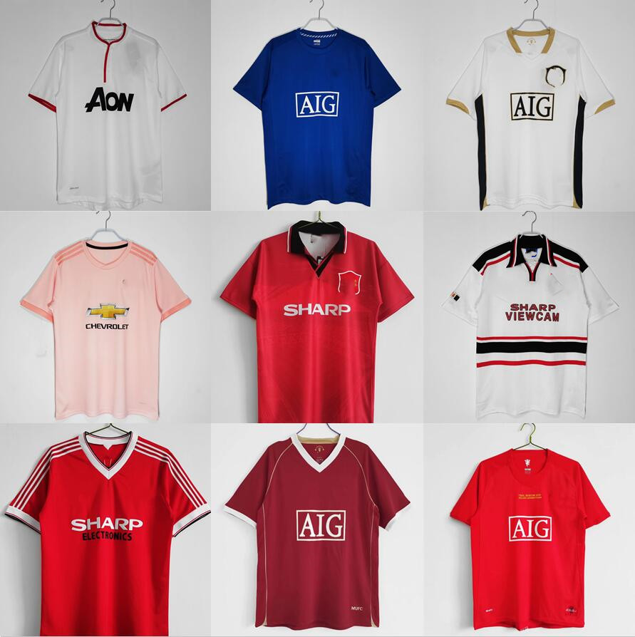 

92 84 96 Retro soccer Jerseys 1994 1998 1999 07 08 90 Solskjaer RONALDO BECKHAM CANTONA KEANE SCHOLES butt GIGGS SHIRTS, Home