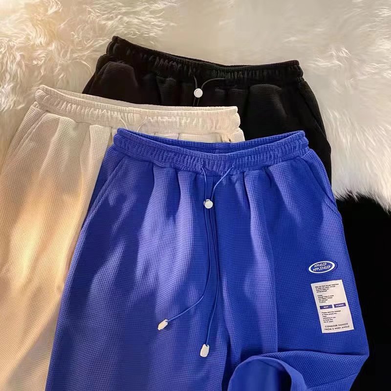 

2022 Summer New Fashion Mens Shorts Casual Trend Waffle Pants Loose High-quality Sports Pants All-match Elastic Band Tie Five Points Trousers Blue Black White