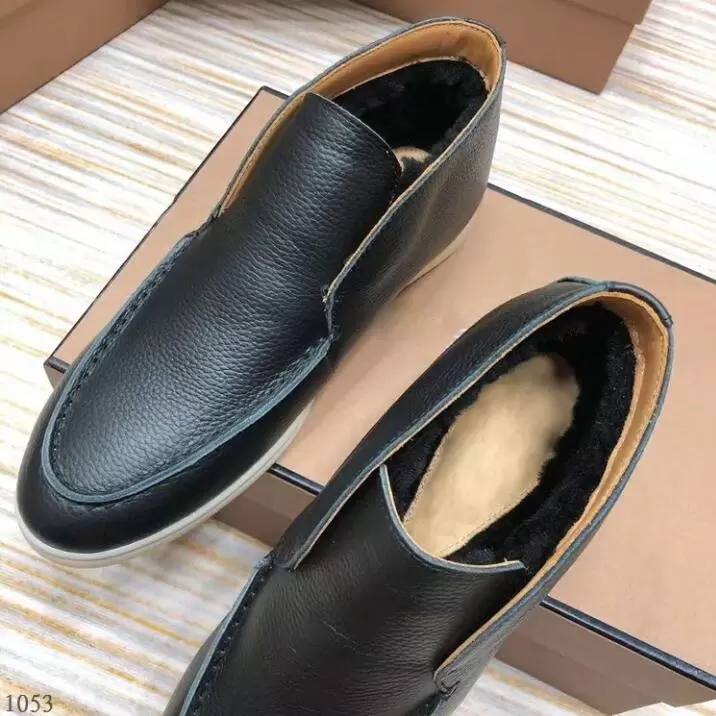 

leather Mens Genuine womens Winter Fur dress casual Shoes loro lp designer open walk flats Mocassin Plus Size 45 464074263 9EX6