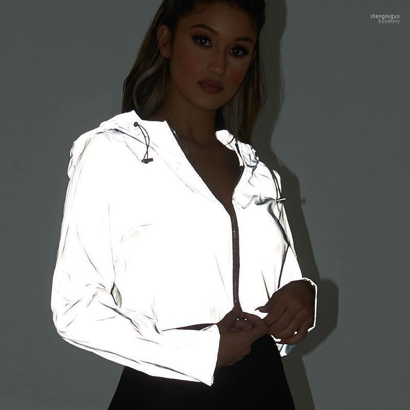 

Women' Jackets Reflective Jacket Women 2022 Flash Short Hooded Coats Night Glowing Zipper, Pants