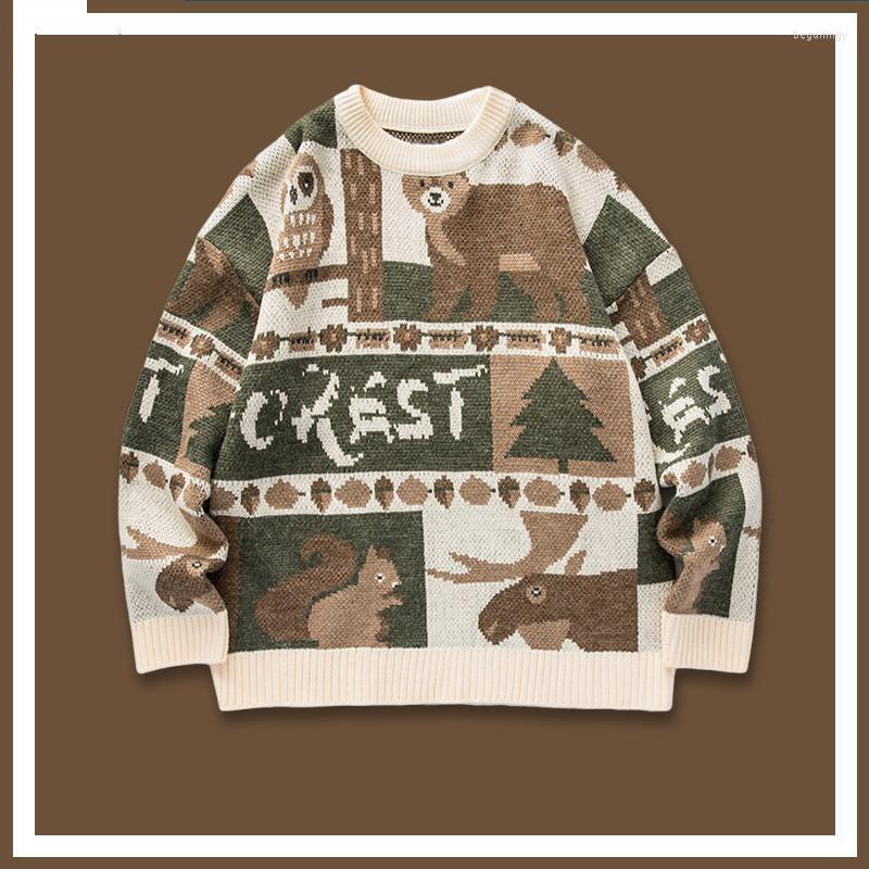 

Men's Sweaters Christmas Jumper Korean Sweater Men Knitted Bear Pattern Block Oversized Couples Casual Pullovers Male Begu22, Green
