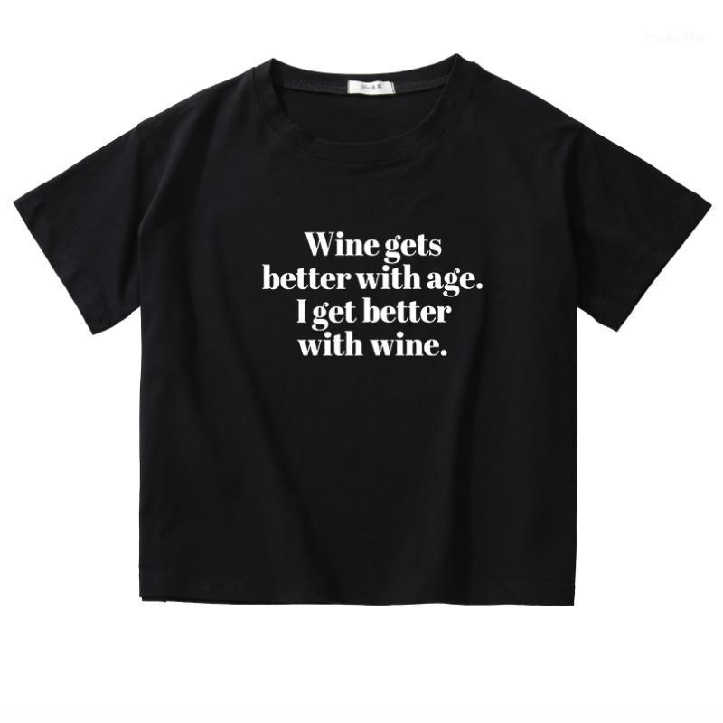 

Women' T-Shirt Wine Gets Better With Age Short Sleeve Loose Women Fashion Harajuku Crop Top Hipster Summer O Neck T Shirt Streetwear, Khaki