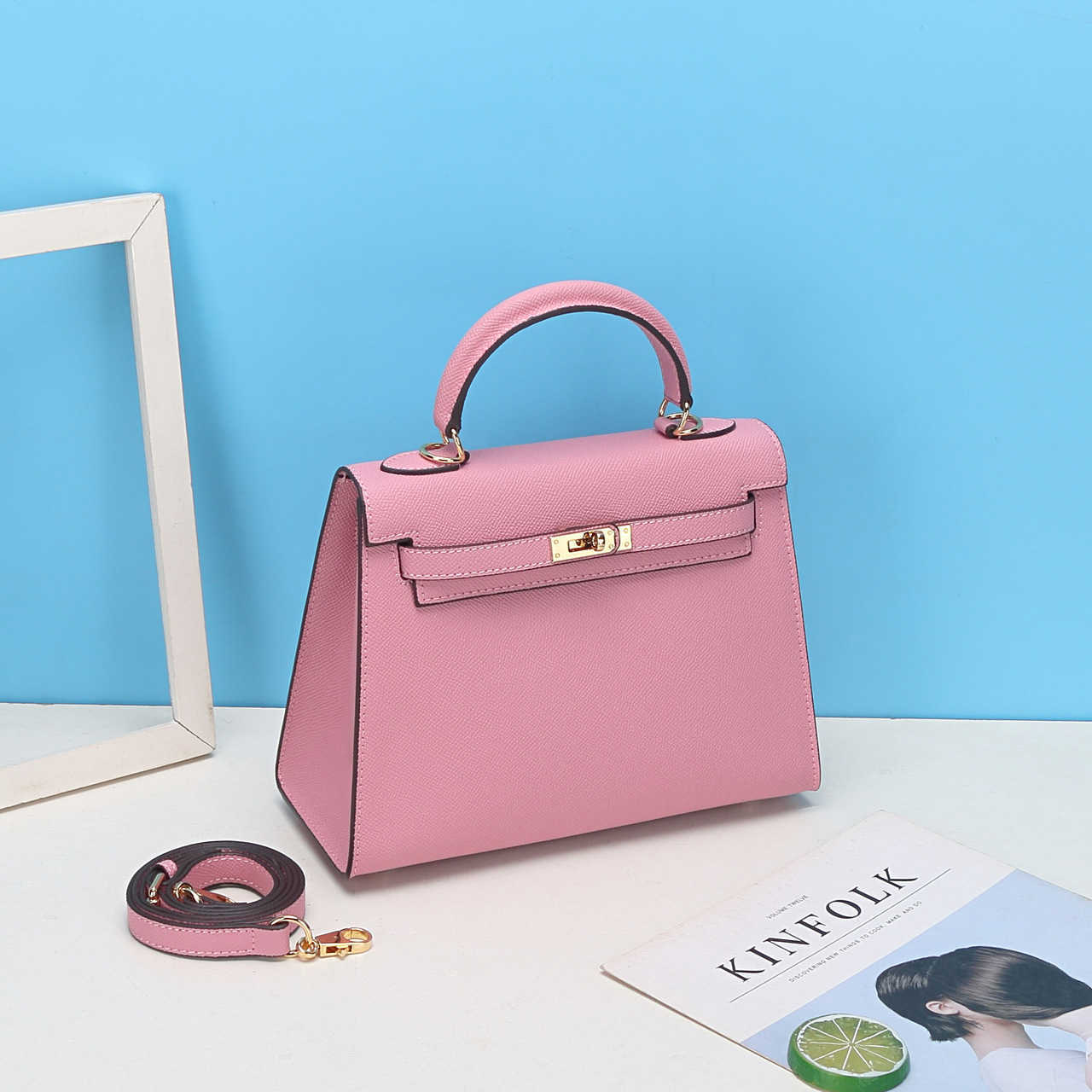 

Designer designer bags female cowhide pattern second generation kellies leather contrast color fashion single shoulder messenger, With original logo
