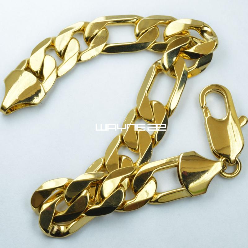 

Link Chain 18ct Yellow Gold Vacuum Plating Curb Men Solid Bracelet Bangle Jewelry B183 22cmLink
