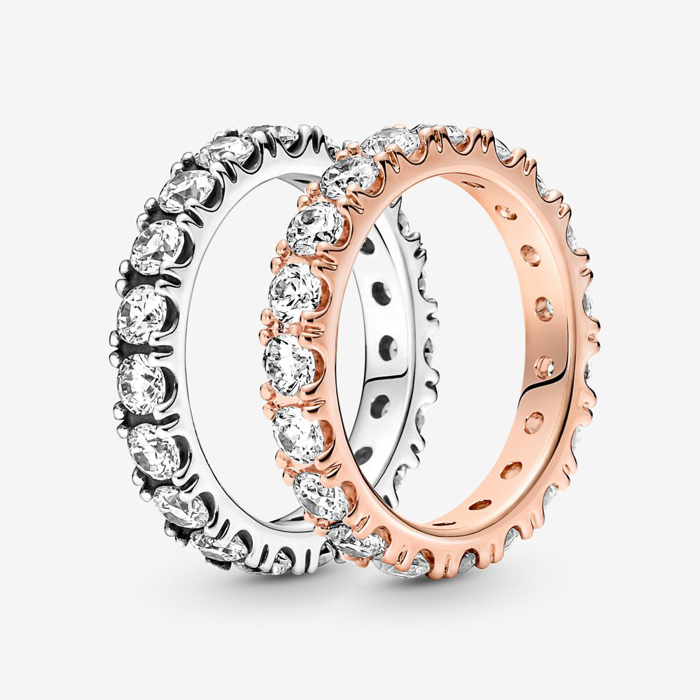 

100% 925 Sterling Silver Sparkling Row Eternity Ring For Women Wedding Engagement Rings Fashion Jewelry Accessories