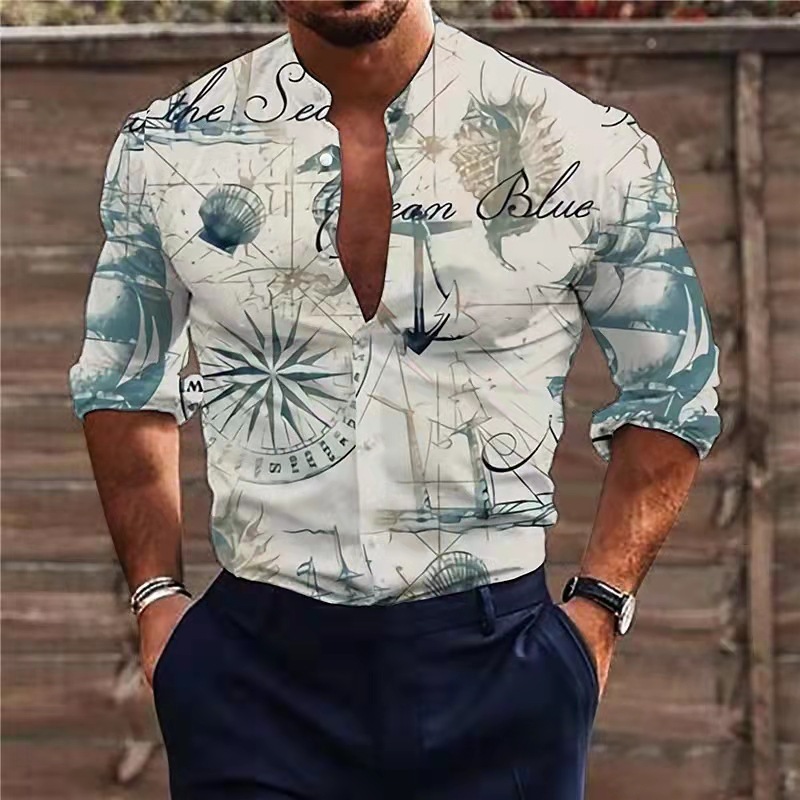 Nouvelle mode vêtements chemises Blouse Blusas Vestidos coton lin mince imprimé décontracté à manches longues chemises pour hommes Camisas Blouse
