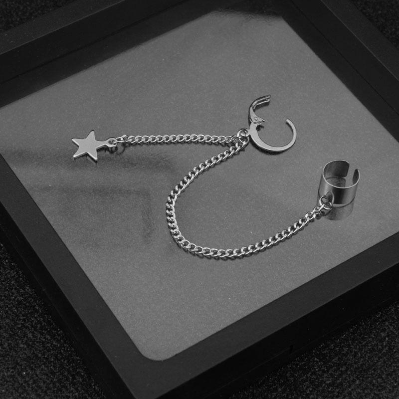 

Dangle & Chandelier Drop Stainless Steel Ear Cuffs Chain Earrings Cross Star Pendant Ring Hoop Set Valentine's Day PresentDangle