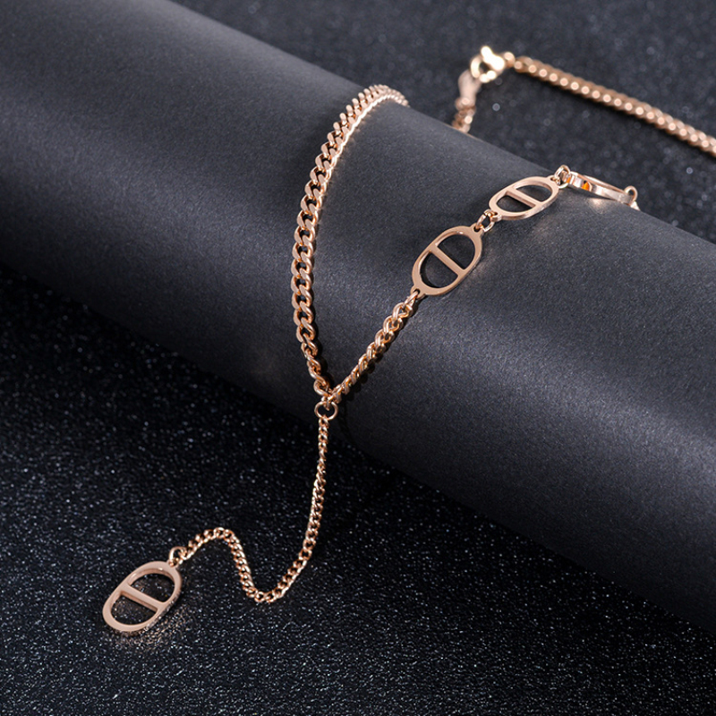 Personality Hollowed C D Tassel Pendant Necklace 18K Rose Gold Stainless Steel Choker Necklaces
