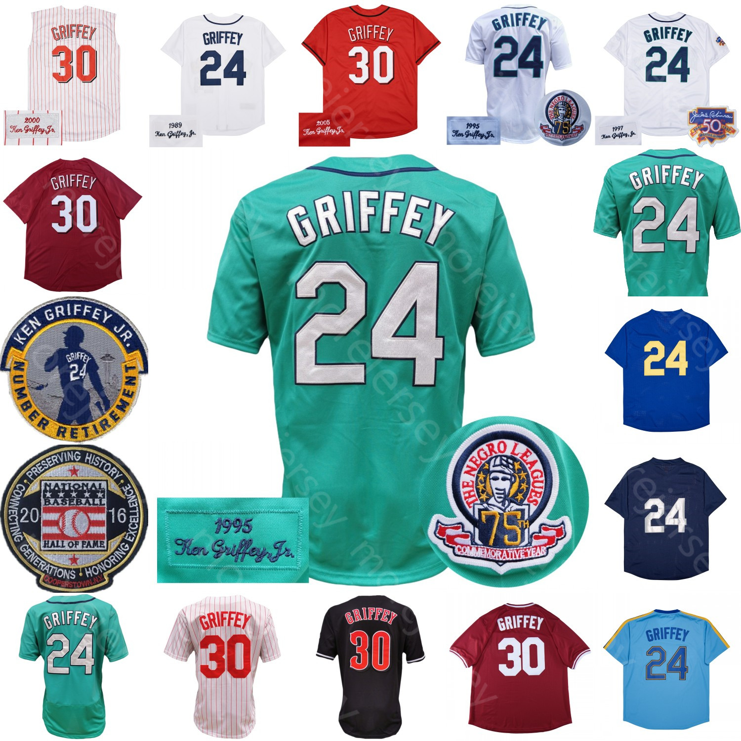 

Ken Griffey Jersey Vintage 1989 White 1995 Green 1997 2000 Pinstripe 2005 10th Red Mesh BP Blue Pullover Black Navy Retirement Patch, 1997 white