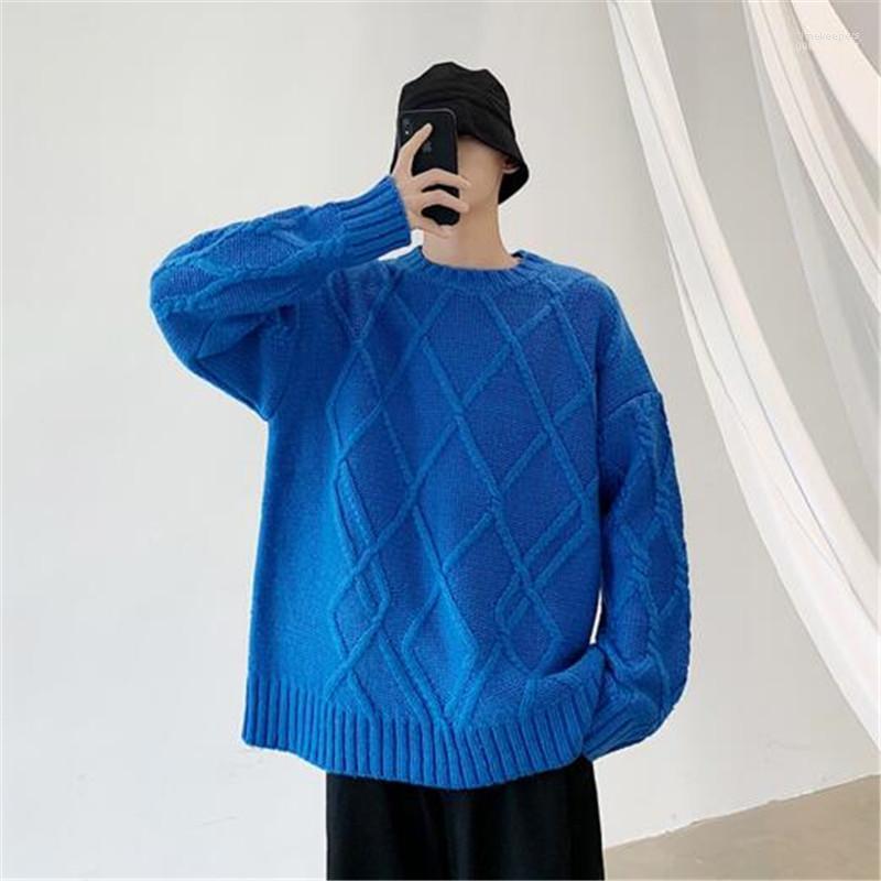 

Fashion Trend Pull Homme 2022 High Quality Casual O Collar Men Solid Winter Knitted Sweater Harajuku Pullover Korean Clothes Men's Sweaters, Blue