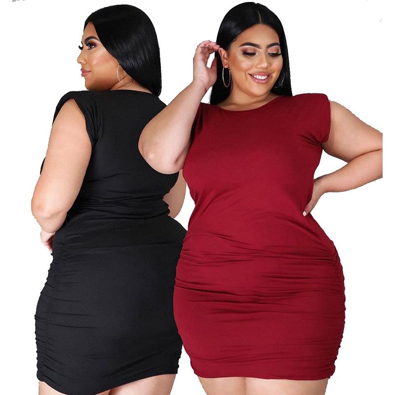 

Plus Size Dresses 2022 Summer African Women's Sexy Casual Solid Color Dress, Black