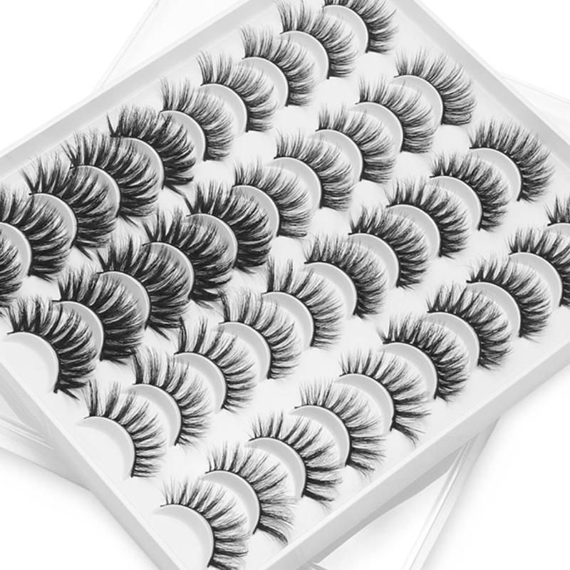 

False Eyelashes 20Pairs 3D Faux Mink Wispies Fluffy Handmade Cruelty-free Natural Long Lashes Extension Beauty Makeup ToolsFalse