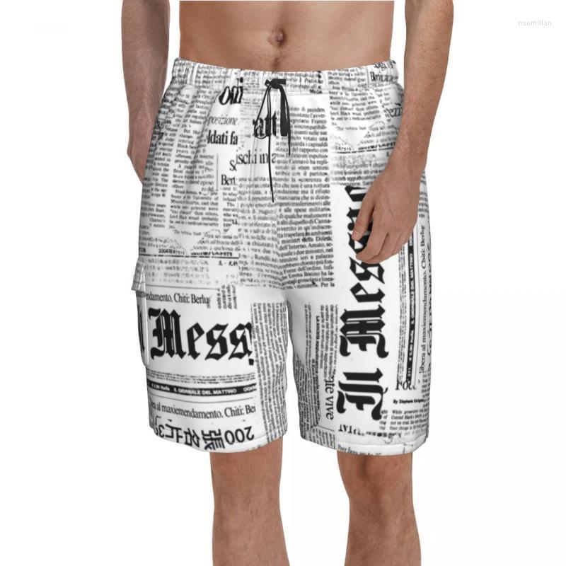 

Men' Shorts Spaper Collage Board Texts And Headlines Pattern Beach Men Printed Large Size Swimming Trunks GiftMen' Naom22
