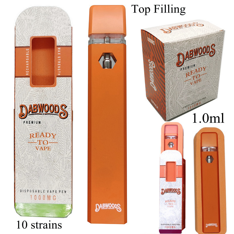 

1.0ml Dabwoods Disposable Vape Pen E-cigarettes View Window 280mah Rechargeable Battery Empty 510 Vaporizer Pens Cartridge Box Packaging Push Box 10 strains OEM Logo