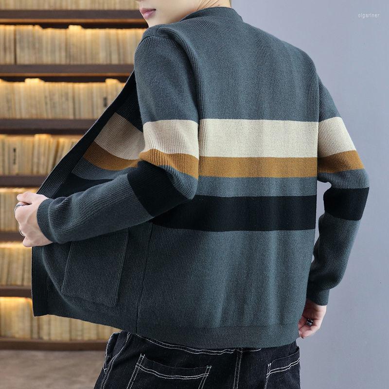 

Men's Sweaters Men Spring Male Warm Cotton Knitted Cardigan Autumn Fashion Mix Color Stripe Outwear Coat L44Men's Olga22, Black