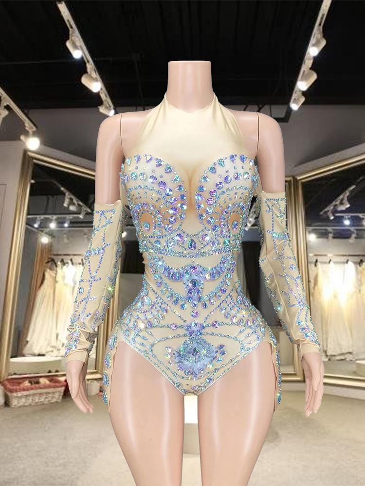

Stage Wear Rhinestones Bodysuit Birthday Color Women Prom Outfit Dance Costume Nightclub Celebrate Party One-Piece Sexy Leotard DJ DSStage, Silver