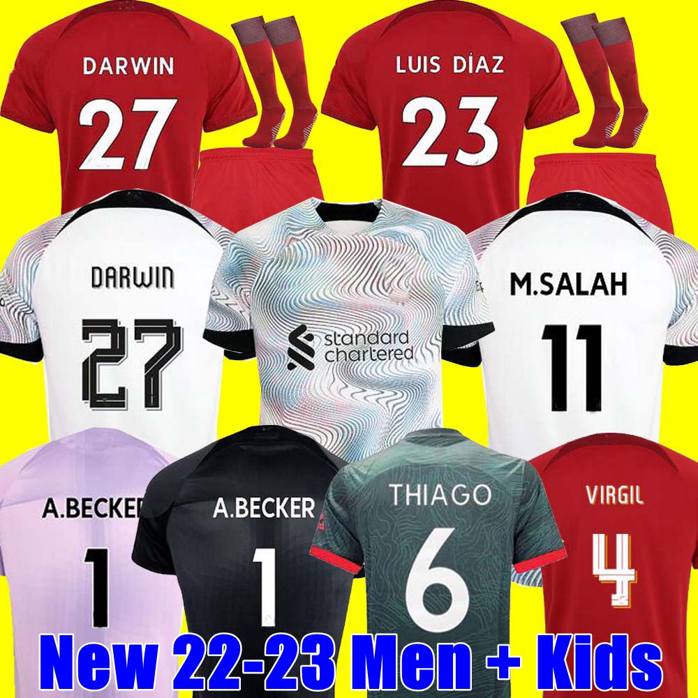 

22 23 season home soccer jerseys 2022 2023 FIRMINO Diogo Luis DIaz football shirts men kids kits uniforms Alexander Arnold HOME DARWIN 27 Carvalho, 22/23 purple gk kids