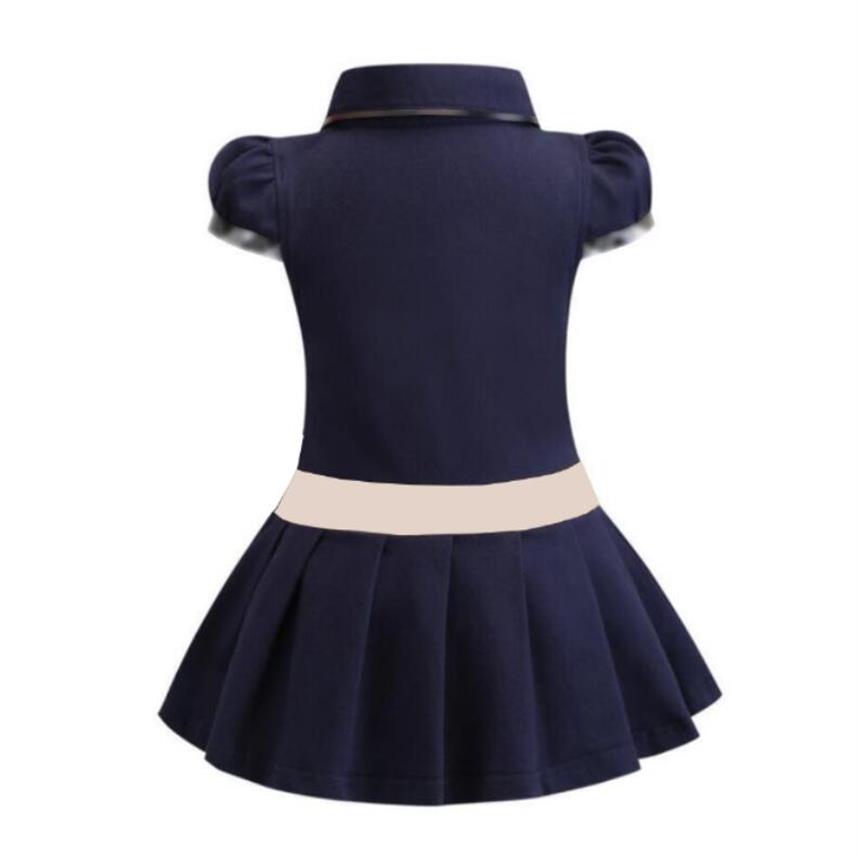 

Baby Girls Dress Lapel College Wind Short Sleeve Pleated Polo Shirt Skirt Children Casual Designer Clothing Kids Clothes231S, Navy