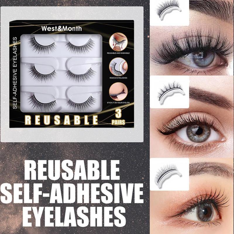 

False Eyelashes 3Pair Reusable Self-adhesive Tweezers Set 3 Seconds To Wear No Glue Needed Mink Lashes Extension Wispy EyelashFalse