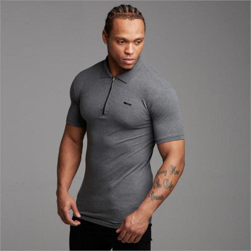 

Men's Polos Muscle Brothers 2022 Men Business Sports Fitness Casual Trend Slim BodySleeve Merc Cerizedotton ShirtMen's Men'sMen's, Gray
