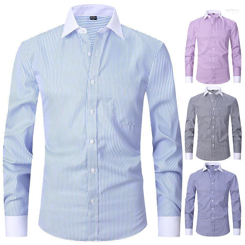 

Men's Dress Shirts Large Size M-4XL Mens Business Casual Long Sleeved Shirt Classic Striped Male Social Office Men Sweetshirts Sybi22, Fs11