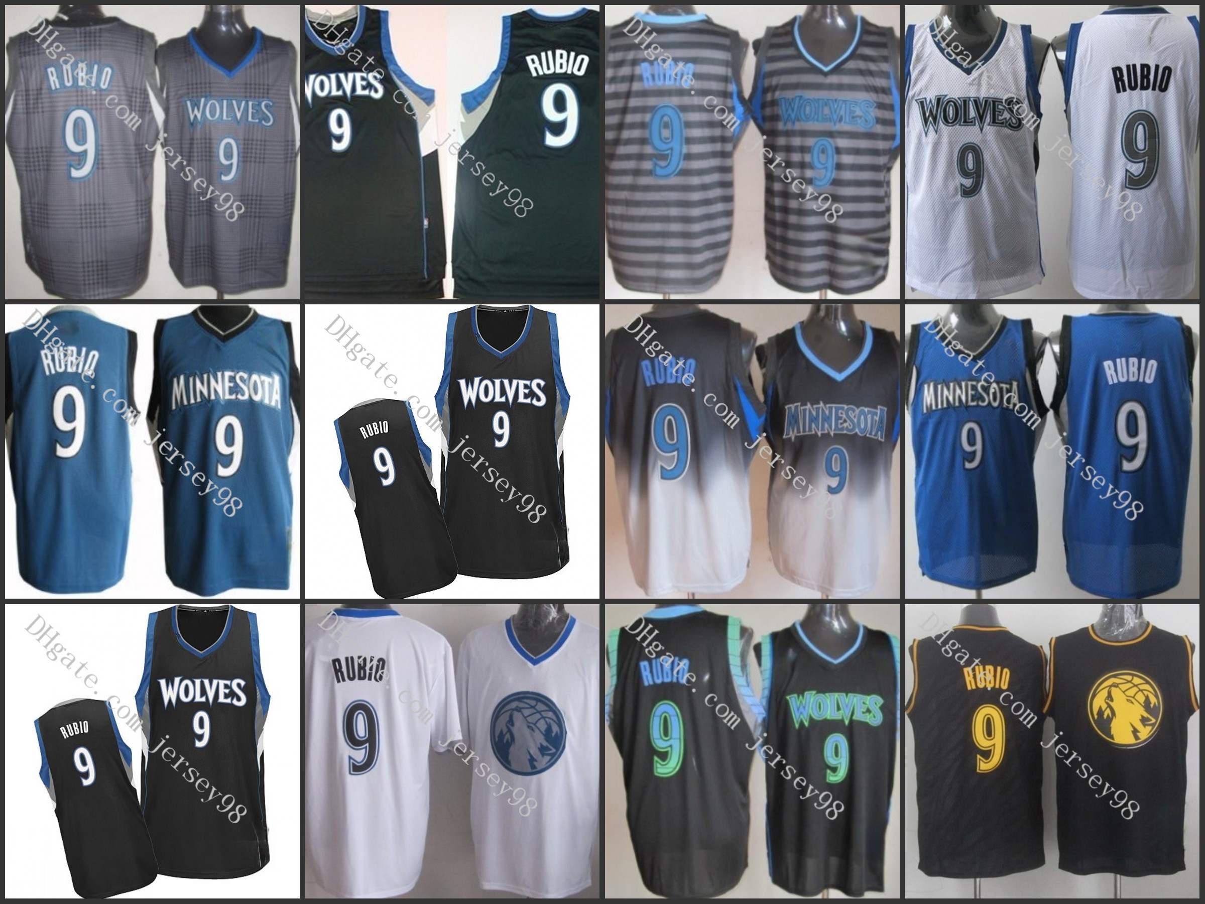 

Minnesota''Timberwolves''men #9''Ricky''Rubio retro Basketball''Jersey
