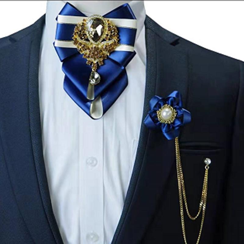 

Bow Ties Original Luxury Rhinestone Bowtie Brooches Sets High-end Men's Woman's Jewelry Gifts Men Business Party Wedding Accessories