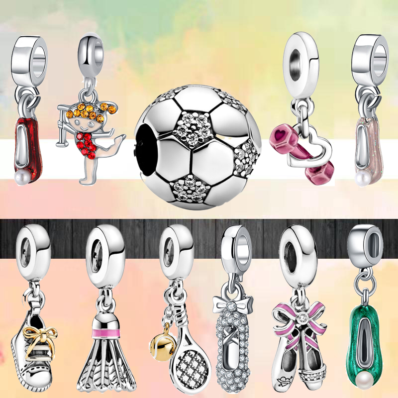 

Fit pandora charms 925 bracelet Bead Original box Football Hockey Badminton Tennis Barbell Dancing Girl European charm jewelry