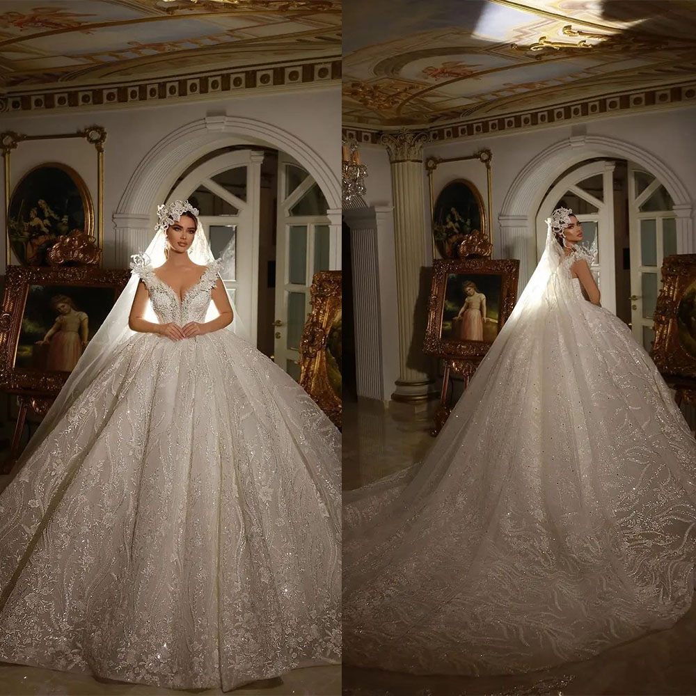 

Princess Ball Gown Wedding Dress 3D Floral Applqiues Off Shoulder Sequins Feather Vestido Casamento Lace Bridal Gowns, Fuchsia
