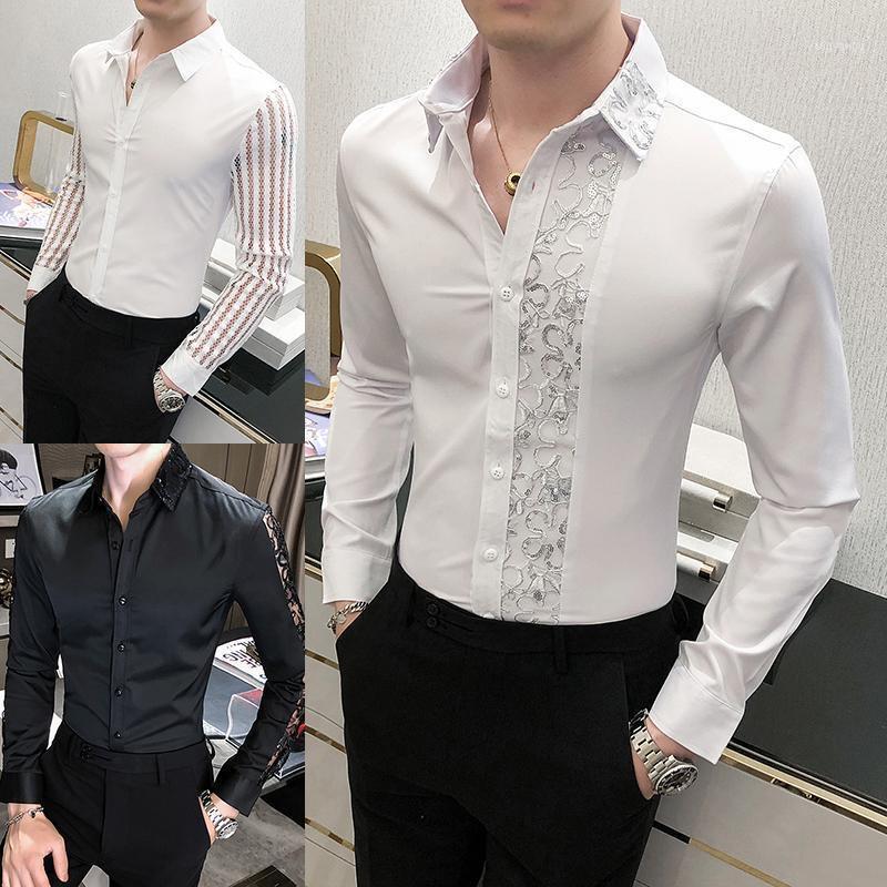 

Men's Casual Shirts British Style Sexy Lace Long Sleeve Shirt Men Fashion 2022 Streetwear Slim Fit Night Club Prom Tuxedo M-4XL