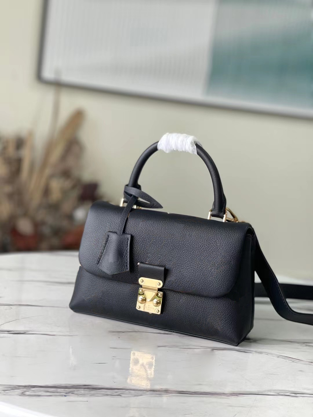

Realfine Bags 5A M45978 24cm Madeleine BB Black Bicolor Momogran Empreinte Leather Shoulder Handbags Purses For Women with Dust bag Box, Lambskin quilted_14