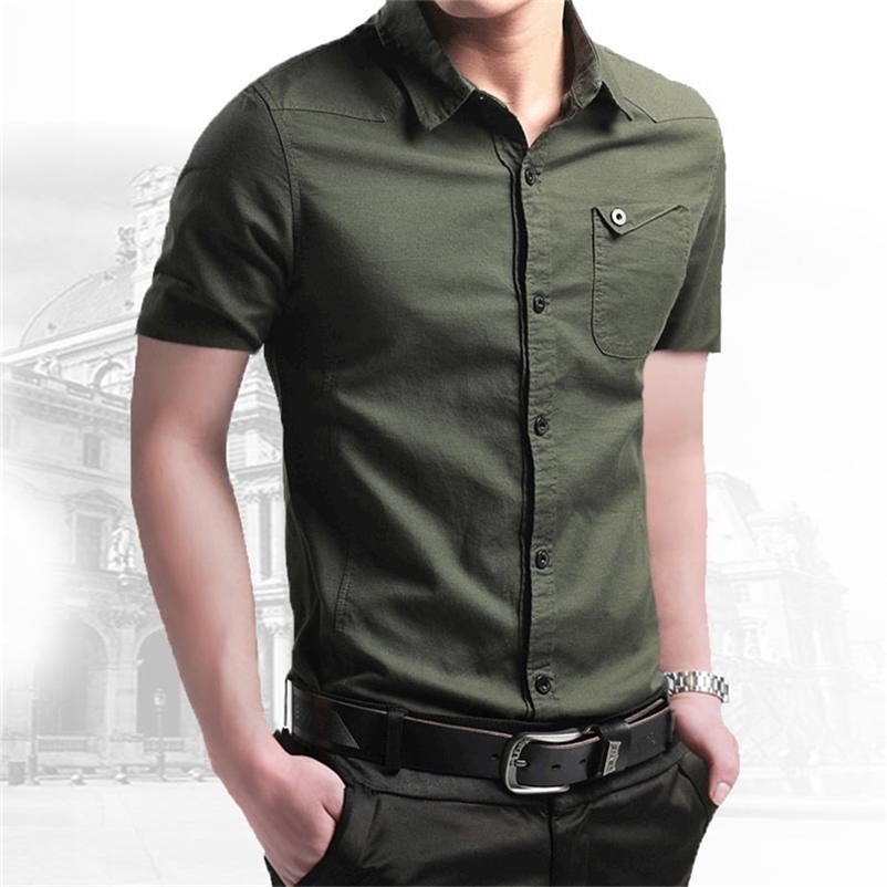

Summer 100 Cotton Shirts for Men Breathable Military Short Sleeve Slim s Brand Clothing 220614, Navy