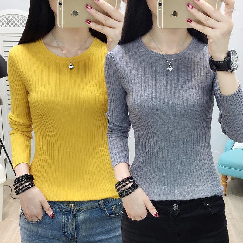 

Women's Sweaters Woman Chandails Autumn Winter Round Neck Long Sleeve Sweater Women's Slim Fit Skinny Short Inner Wear Knitwear TopWomen, White