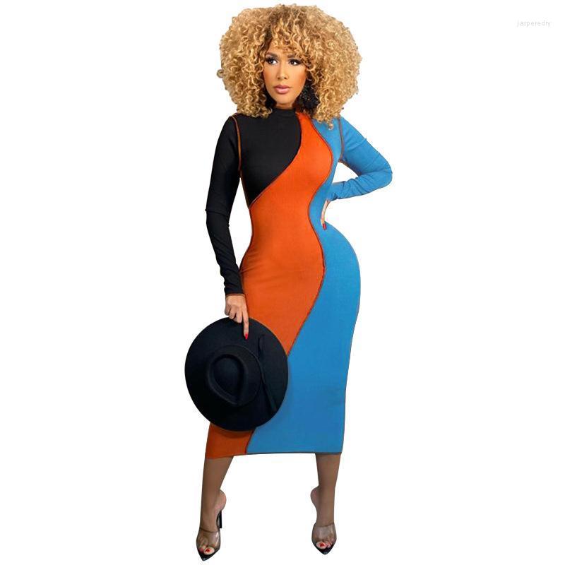 

Plus Size Dresses Sexy Long Sleeve Maxi For Women Party Outfits Color Block Bodycon Dress Robe De Soiree Grande Taille Jasp22, Coffee