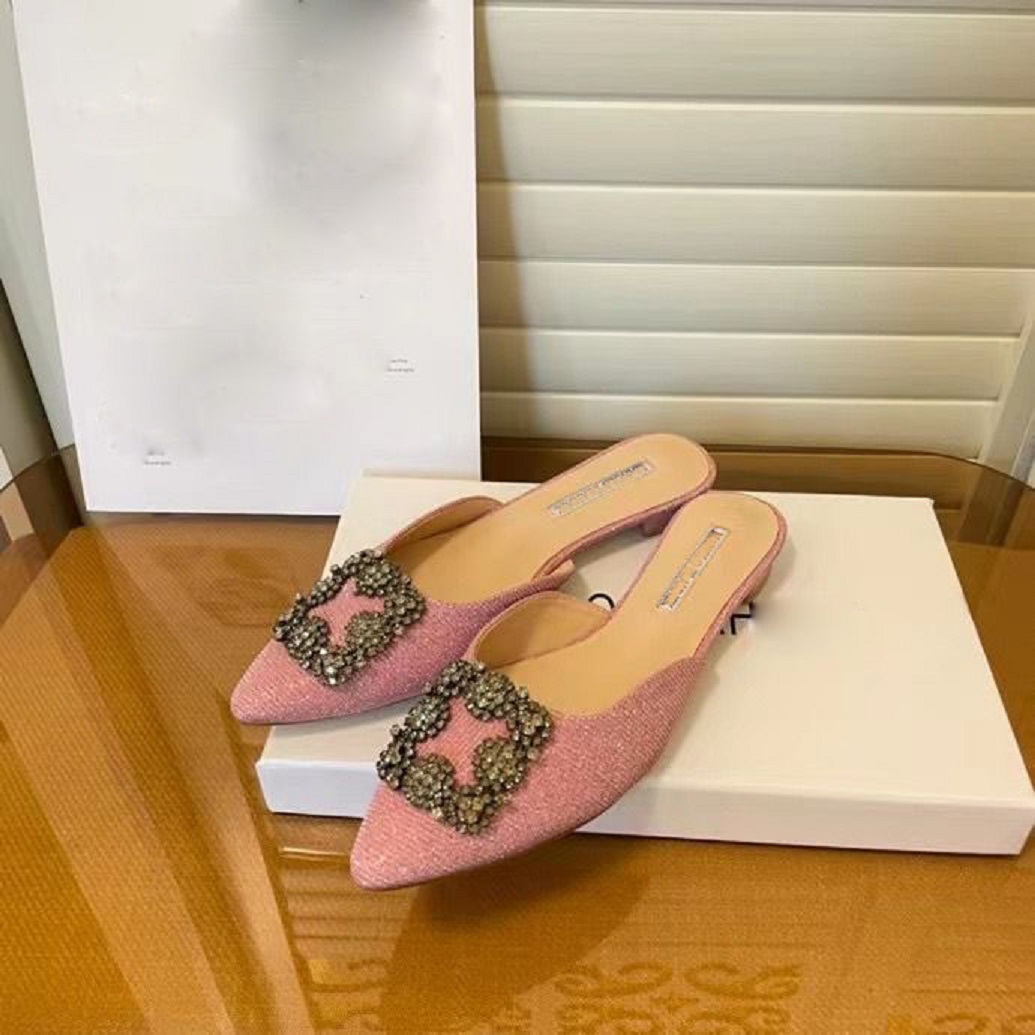 

Fashion Summer White Hangisi Sandals Black Satin Jewel Mule Flat Shoes Women Crystal Buckle Embellished Pumps Party Wedding Dress Lady Elegant High Heels EU35-43