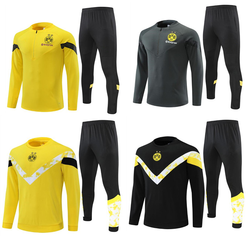 

22 23 kids man Borussia adult tracksuit jacket Soccer Sets half zipper Dortmund training suit football set Survetement men Tracksuit, Yellow
