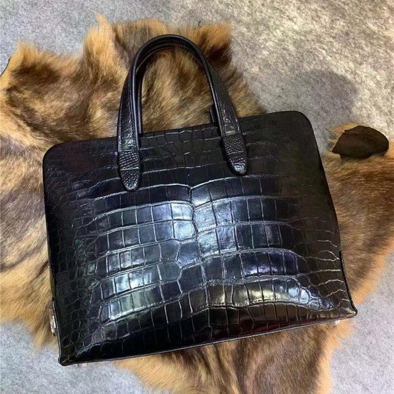 Authentic Crocodile Belly Skin Men's Coded Lock Working Briefcase Real Alligator Leather Zipper Closure Male Top-handle Handbag1
