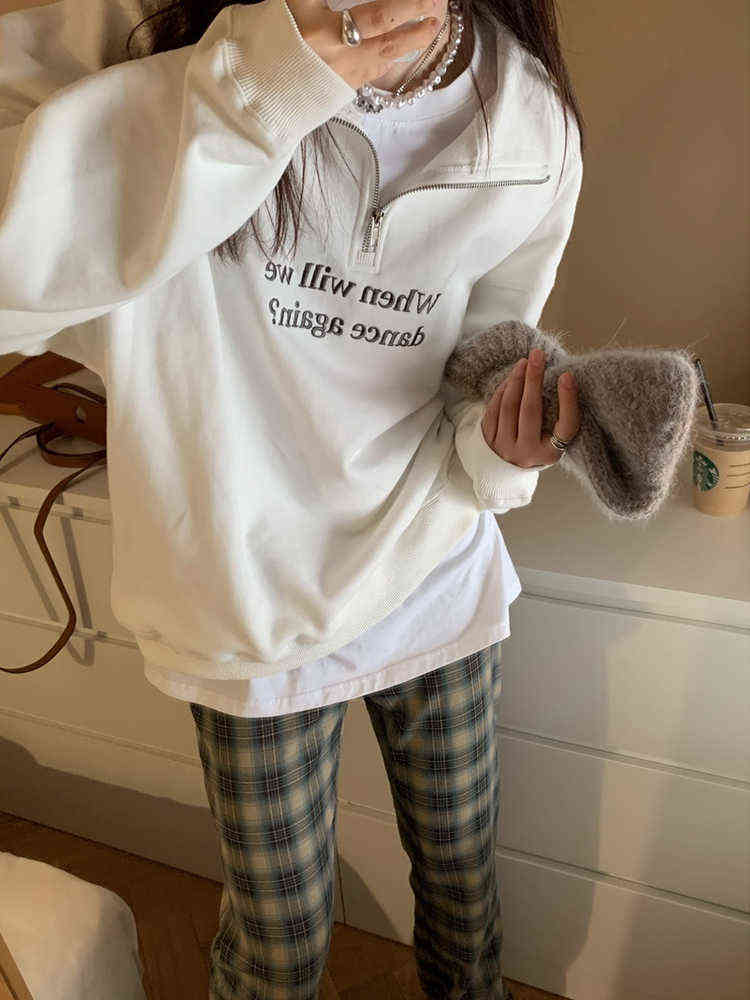 

2022 Women American Vintage Simple Turn-down Collar Hoodie BF Style Long Sleeve Pullovers Autumn Basic Cloths Loose Daily Ins T220727, Grey