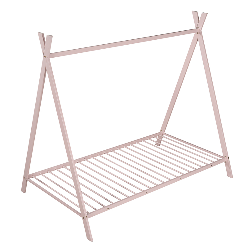 

2022 Bedroom Furniture House Black white pink Bed Tent Bed Frame Twin Size Metal Floor Play with Slat for Kids Girls Boys No Box Spring Needed