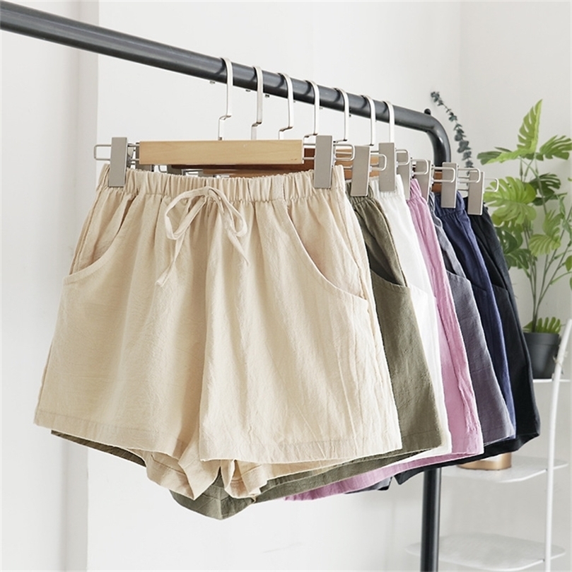 Summer Linen Pants Loose Women s High Waisted Shorts Sports Fashion Cotton Solid S XL Casual Short 220622
