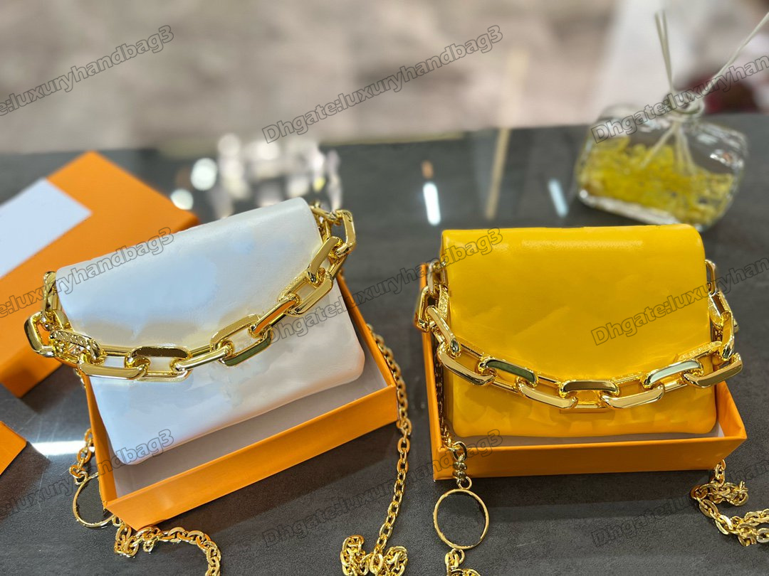 

Coussin Beltbag Mini Leather Shoulder Bag Chunky Golden Chain Handle Flap Bag Embossed Monograms Handbag Designer Women Purse Wallet M81127 Orchidee Purple, Color 1#