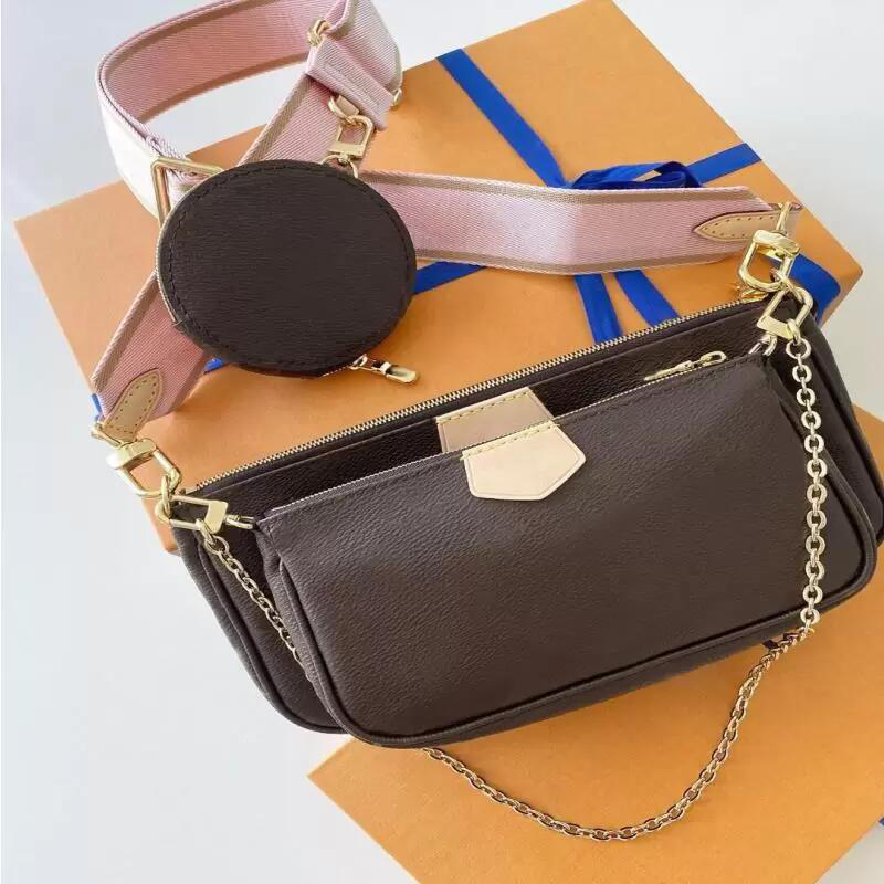 with box brand vintage designer hobo women shoulder bag gold chain bag high quality Detachable Strap Crossbody Tote brown letters Genuine Leather
