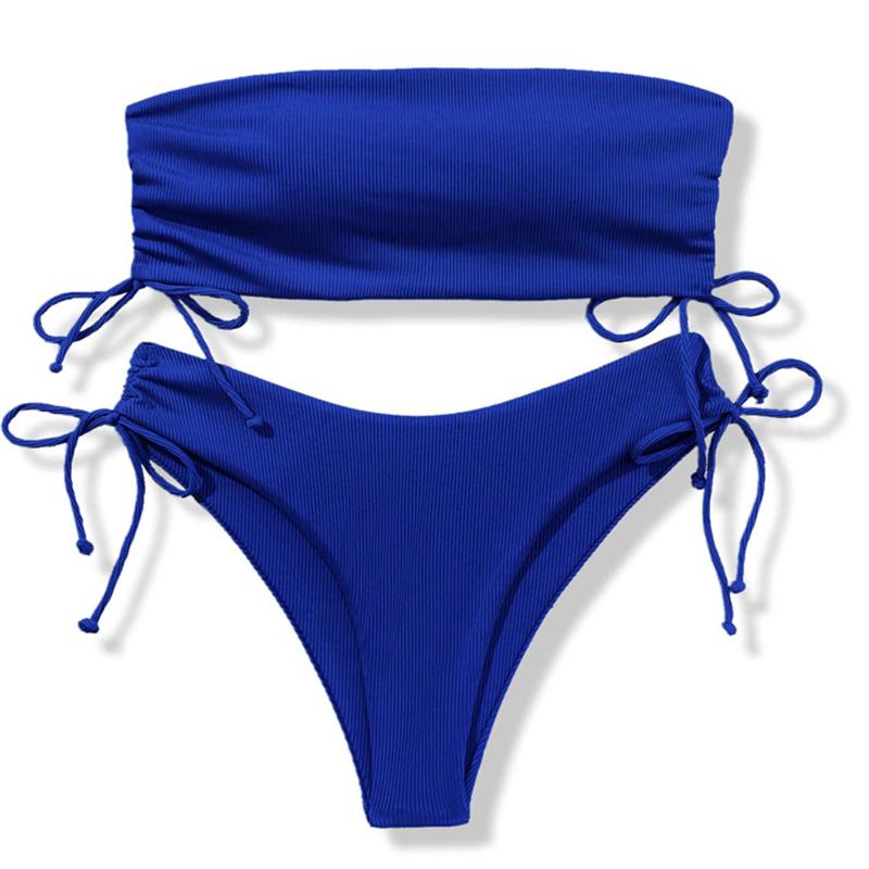 

Women' Swimwear Solid Color Sexy Split Tube Top Bikini 2022 Europe And The United States Summer Beach Ladies Multicolor Swimsuit, Blue
