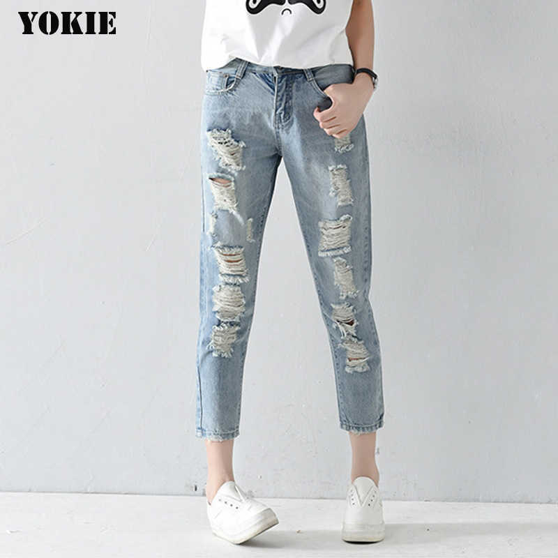 

Plus size 2532 Hole ripped jeans women harem pants loose anklelength Boyfriends For woman Ladies skinny 210608, Sky blue