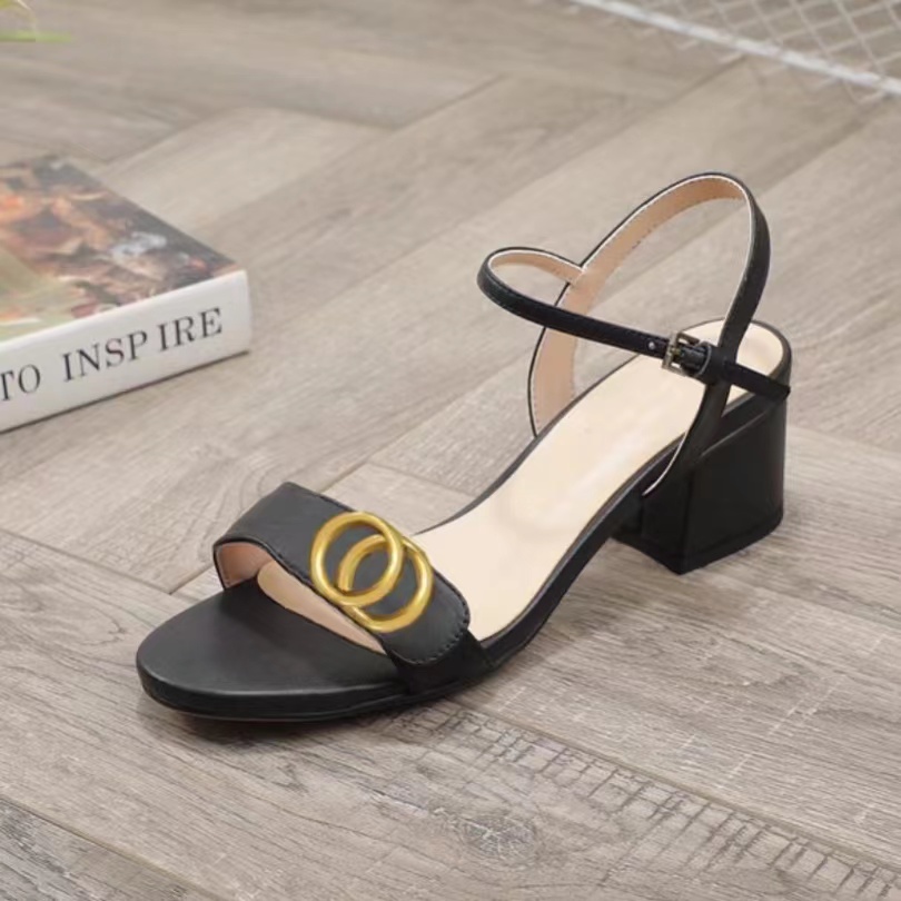

Fashion platform sandals designer 100% leather women high heel sandals summer womens wedding dress shoes party sexy Metal buttons slipper large 35-42 Heels with box