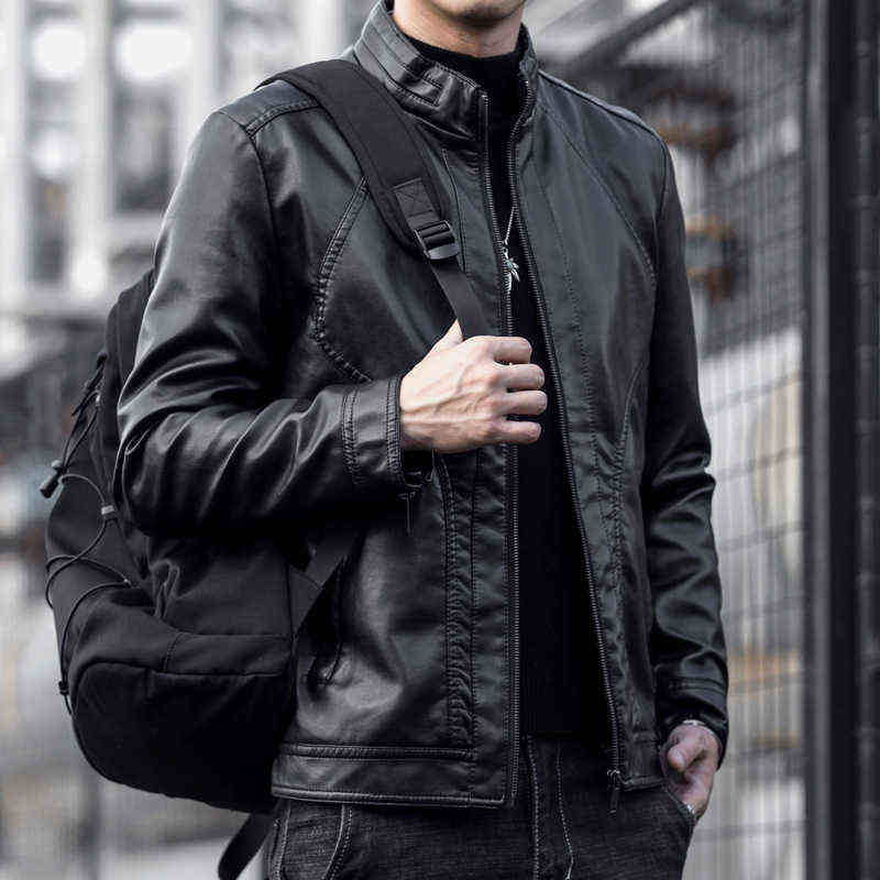 

Faux Sheepskin Men's Leather Jacket Spring Autumn 2022 New Waterproof Male Coat Fashion Vintage Motorcycle Jackets for Men xhl T220728, Black